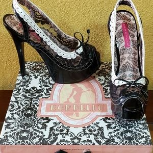 Black & White Patent Leather & Lace stiletto.